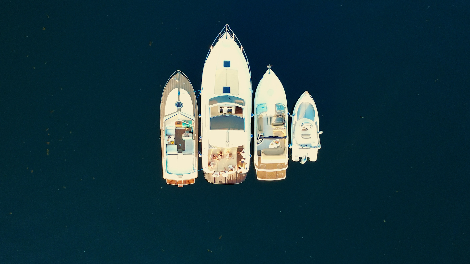 Flotta Maggiore Boat Experience ormeggiata sul Lago Maggiore, vista drone da Castelletto Ticino
